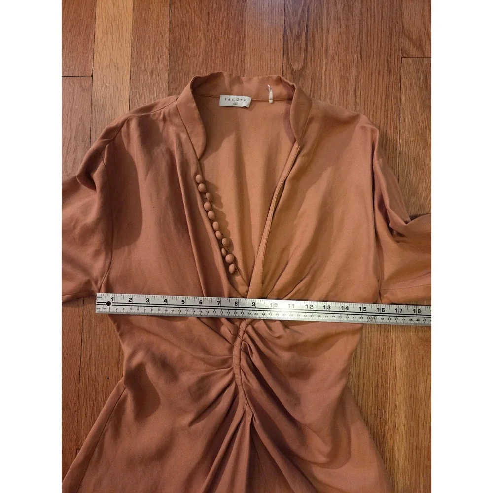 Sandro Amaria Cross-Over Neckline Dress, Camel, Caramel, Fall, Sz FR 36/US S - Picture 12 of 15